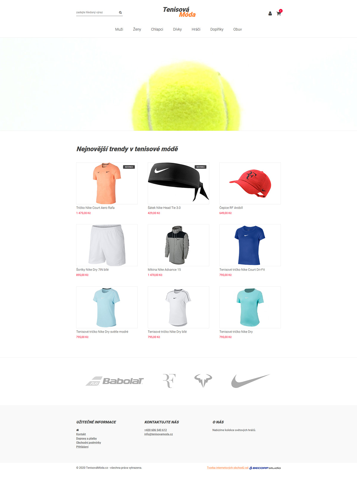 Jednoduchý internetový obchod s tenisovou módou