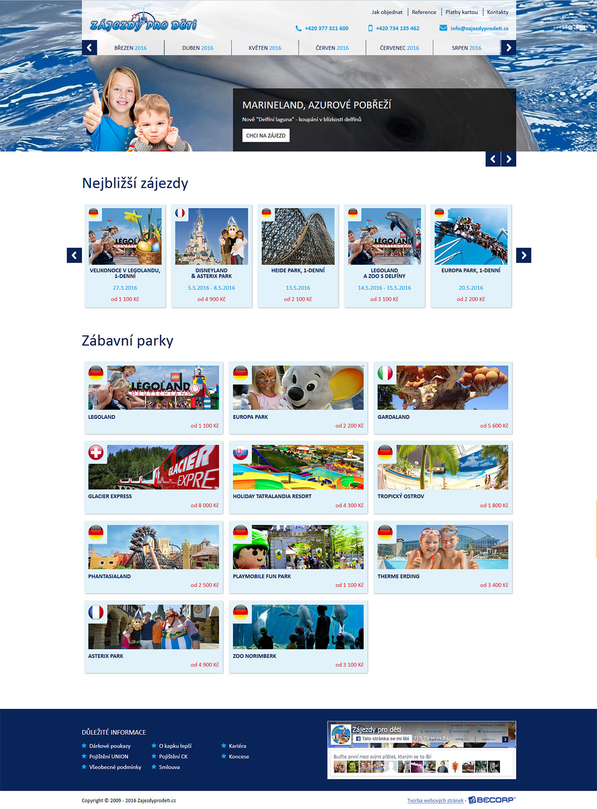 Webová stránka cestovní kanceláře s dětskými zájezdy